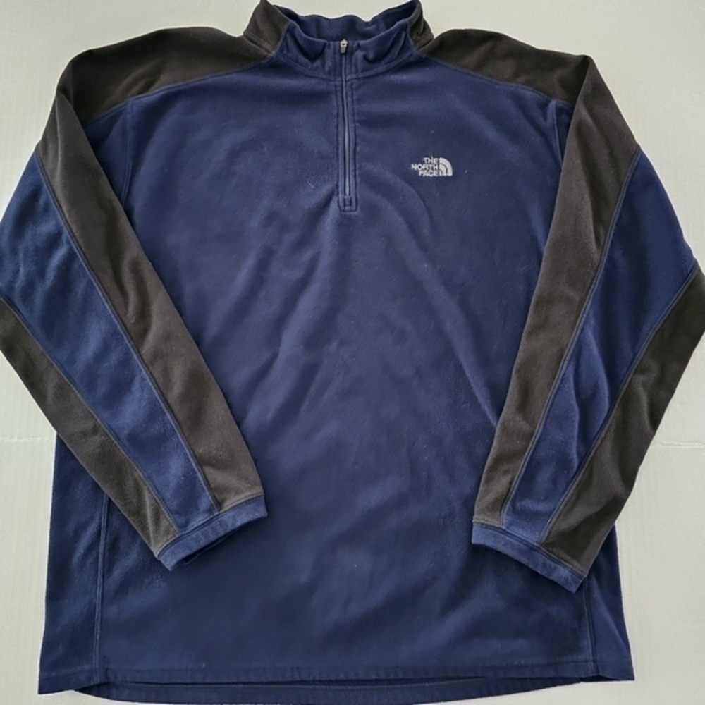 The North Face TKA 100 Micro Fleece‎ 1/4 Zip Blue Gray Pullover Mens XL